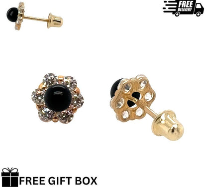 14k Yellow Gold Onyx Stud Earrings/ Screw Back