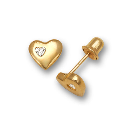 14K Yellow & White Gold Love Clear CZ Small Stud Earrings for Girls