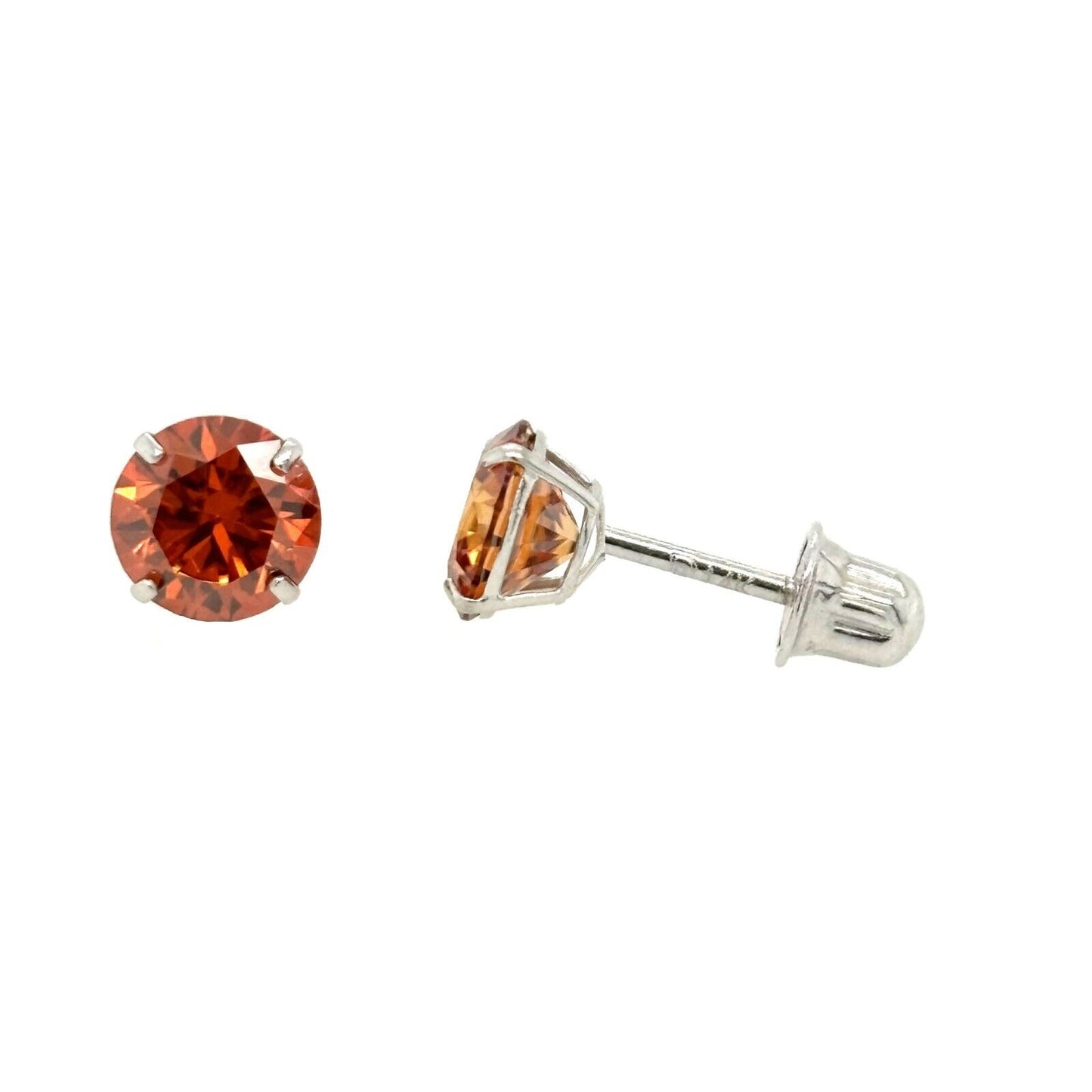 14K Gold GRA Certified D-VVS1 Round Orange Moissanite Screw Back Studs Earrings