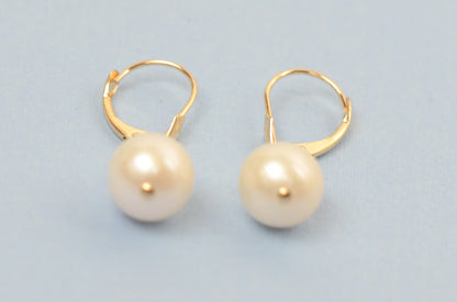 14k Yellow Gold Natural White Pearls Necklace, Bracelet, Earrings 3pcs Women Set