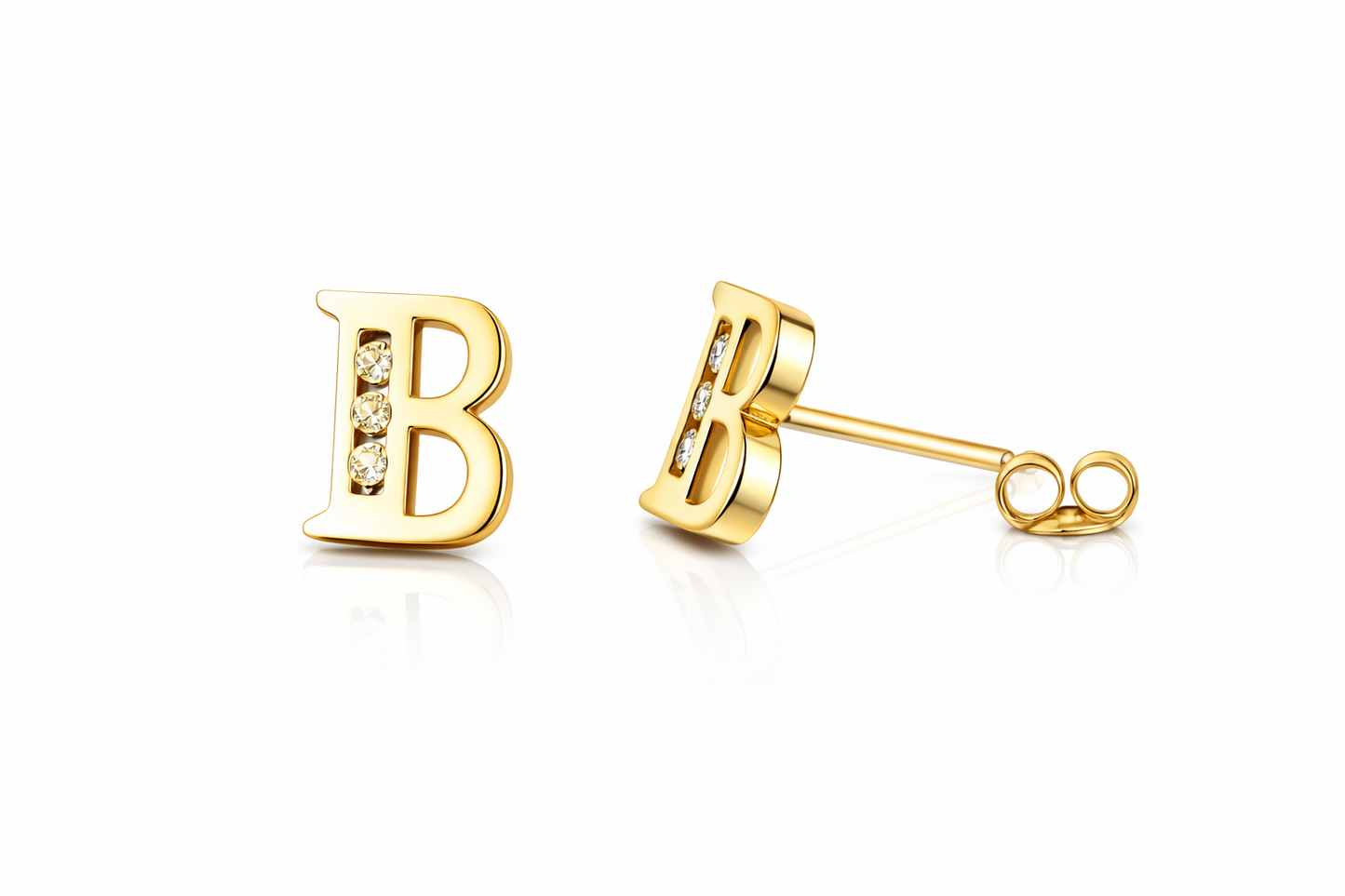 14k Yellow or White Gold Initial Letters CZ Stud Earrings
