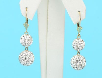 14K Yellow Gold Leverback Dangle Earrings with Genuine Czech Crystals