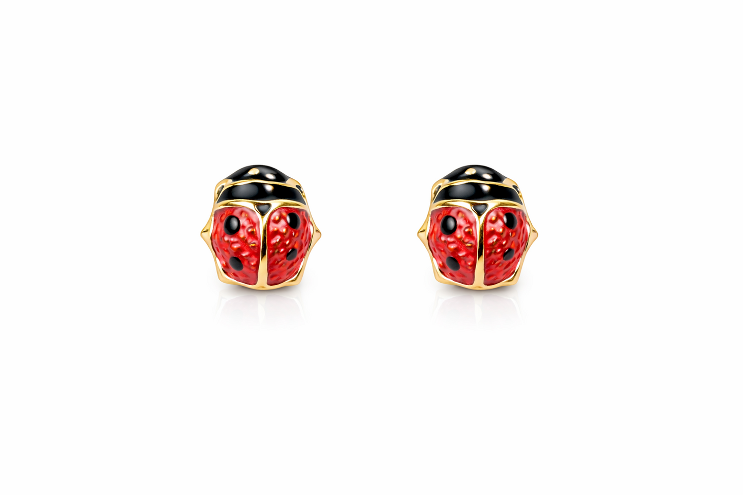 14k Yellow Gold Red and Black Enamel Lady Bug Baby earrings with Screw Back