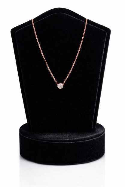 Round Solitaire Pendant Necklace Bezel Set Chain 14K Yellow/White/Rose Gold