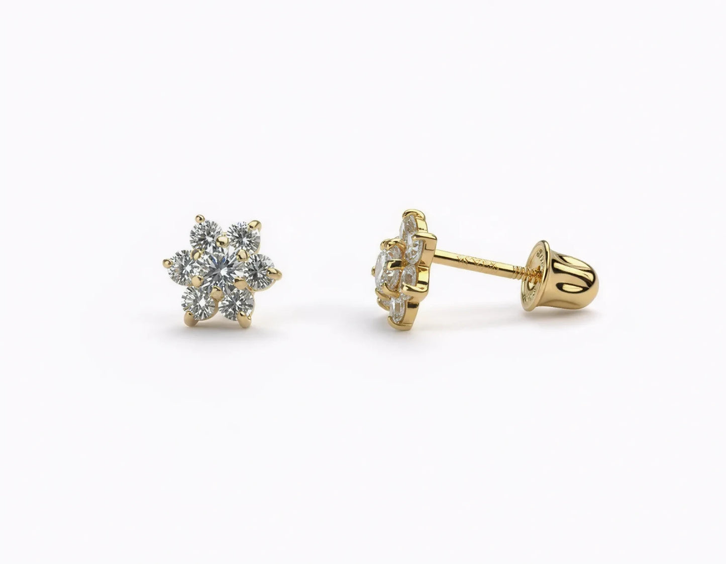 14k Yellow Gold Beautiful Flower Shaped Earrings for Women