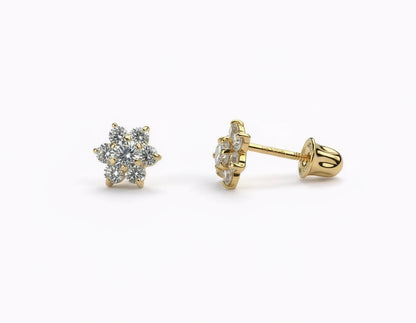 14k Yellow Gold Beautiful Flower Shaped Earrings for Women