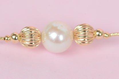 14k Yellow Gold Charming Genuine White Pearls Necklace, Bracelet, Earrings Set