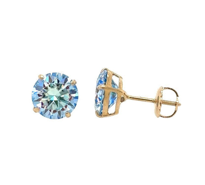 14K Gold GRA Certified D-VVS1 Ocean Blue Moissanite Screw Back Studs Earrings