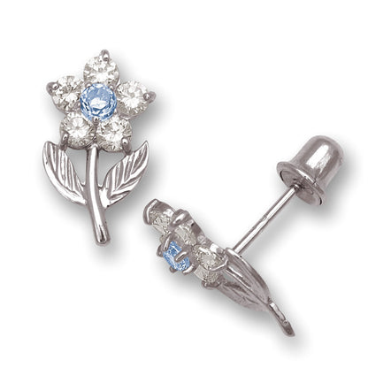 14K Yellow & White Gold Flower Shape Stud Earrings for Women