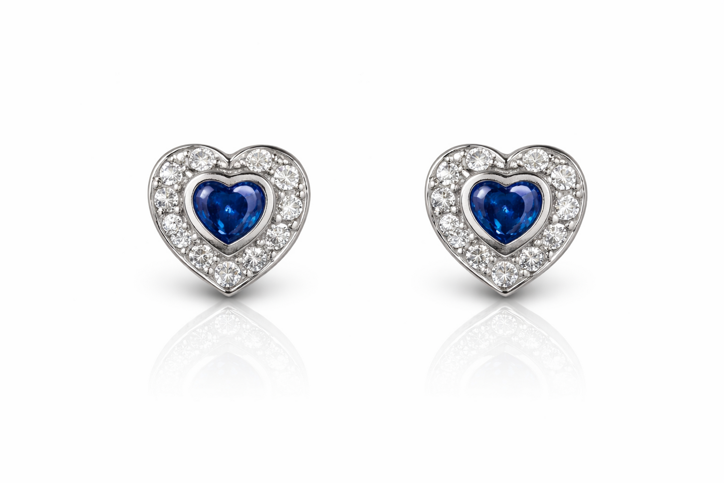 14k Solid White Gold Halo Heart Stud Earrings