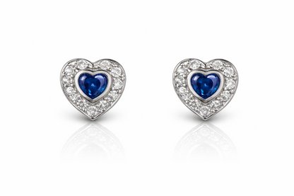 14k Solid White Gold Halo Heart Stud Earrings