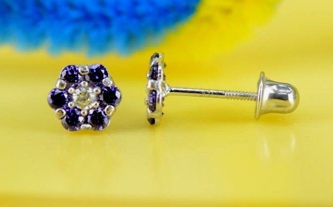14k White Gold Flower Stud Earrings with Screw Back