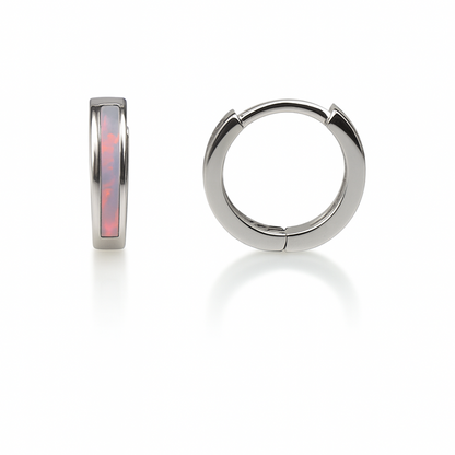 14k White Gold One Row Purple Opal Huggie Hoop Earrings
