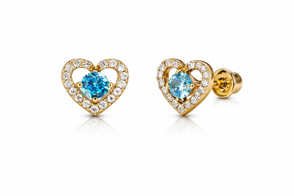 14k Solid Yellow and White Gold Heart Stud Earrings