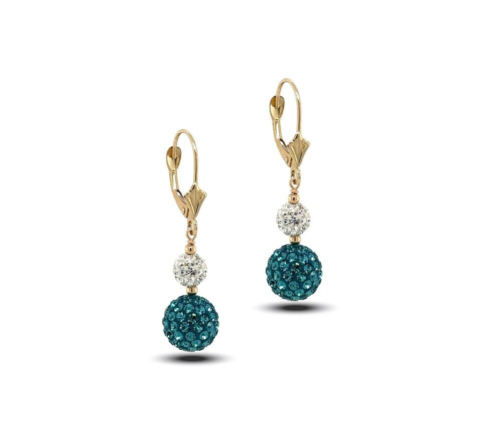 14K Yellow Gold Leverback Dangle Earrings with Genuine Czech Crystals
