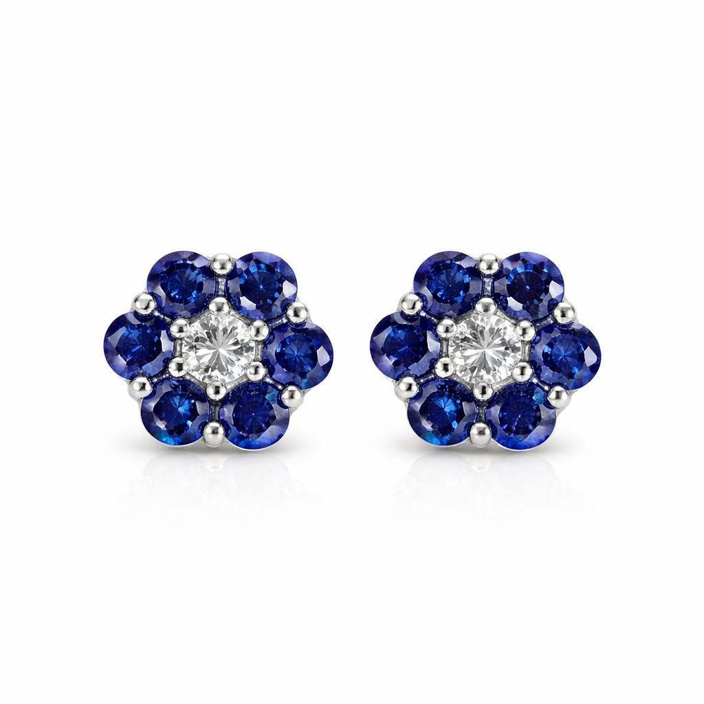 14k White Gold Flower Stud Earrings with Screw Back