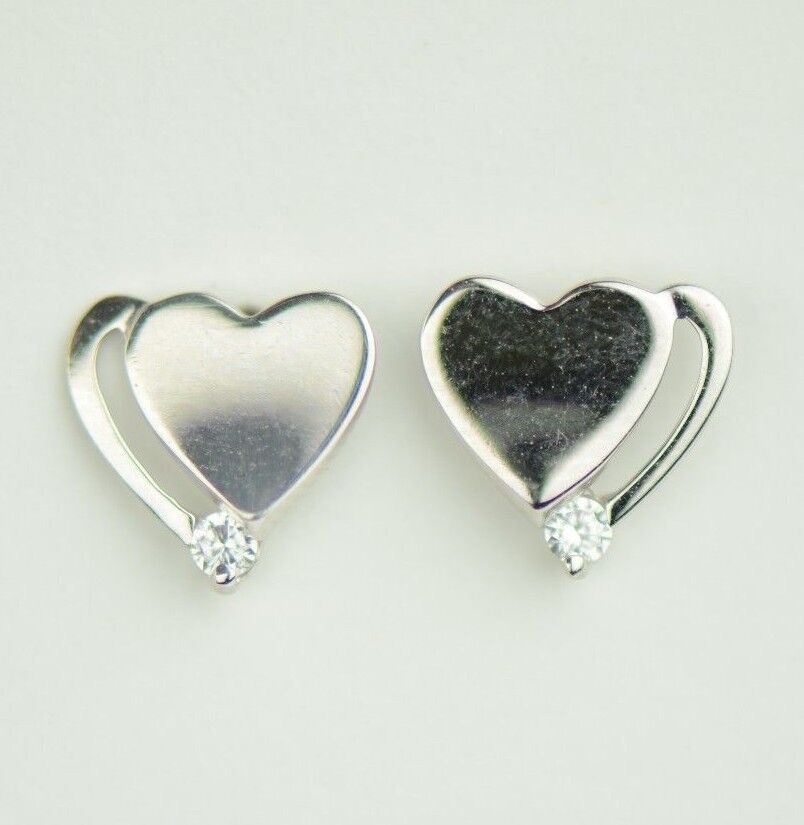 14K White or Yellow Gold Heart Shape CZ Stud Earrings