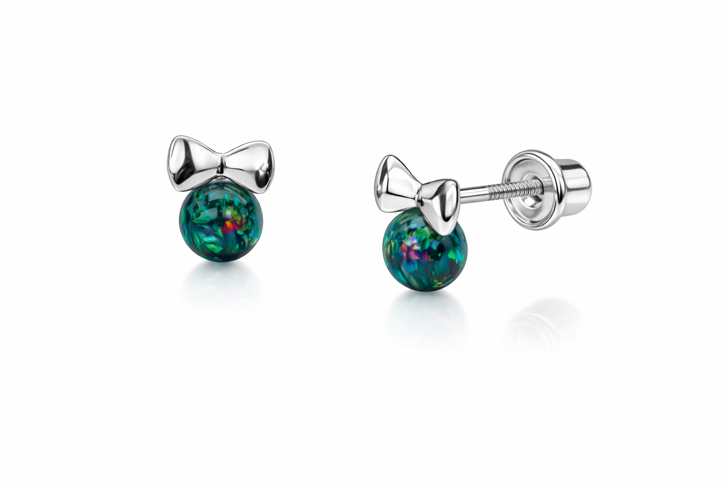 14k Yellow Gold Bow Tie Opal Stud Earrings/ Screw Back