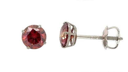 14K Gold GRA Certified D-VVS1 Watermelon Red Moissanite ScrewBack Studs Earrings