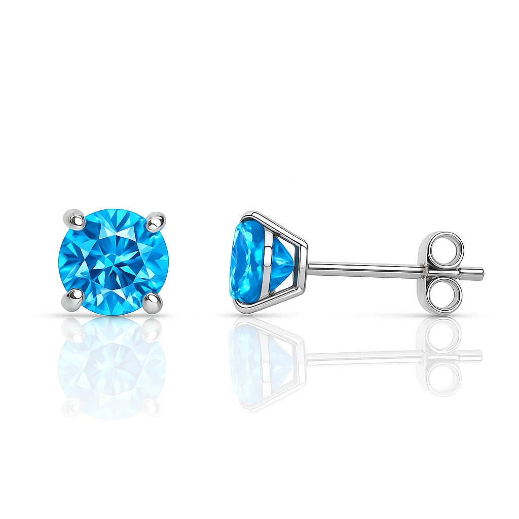 14K Solid White Gold 4mm Round Birthstone Stud Earrings with Push Back