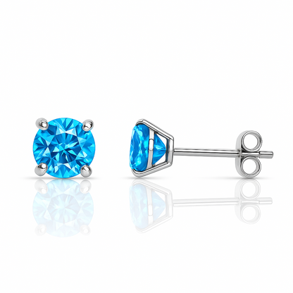 14K Solid White Gold 4mm Round Birthstone Stud Earrings with Push Back