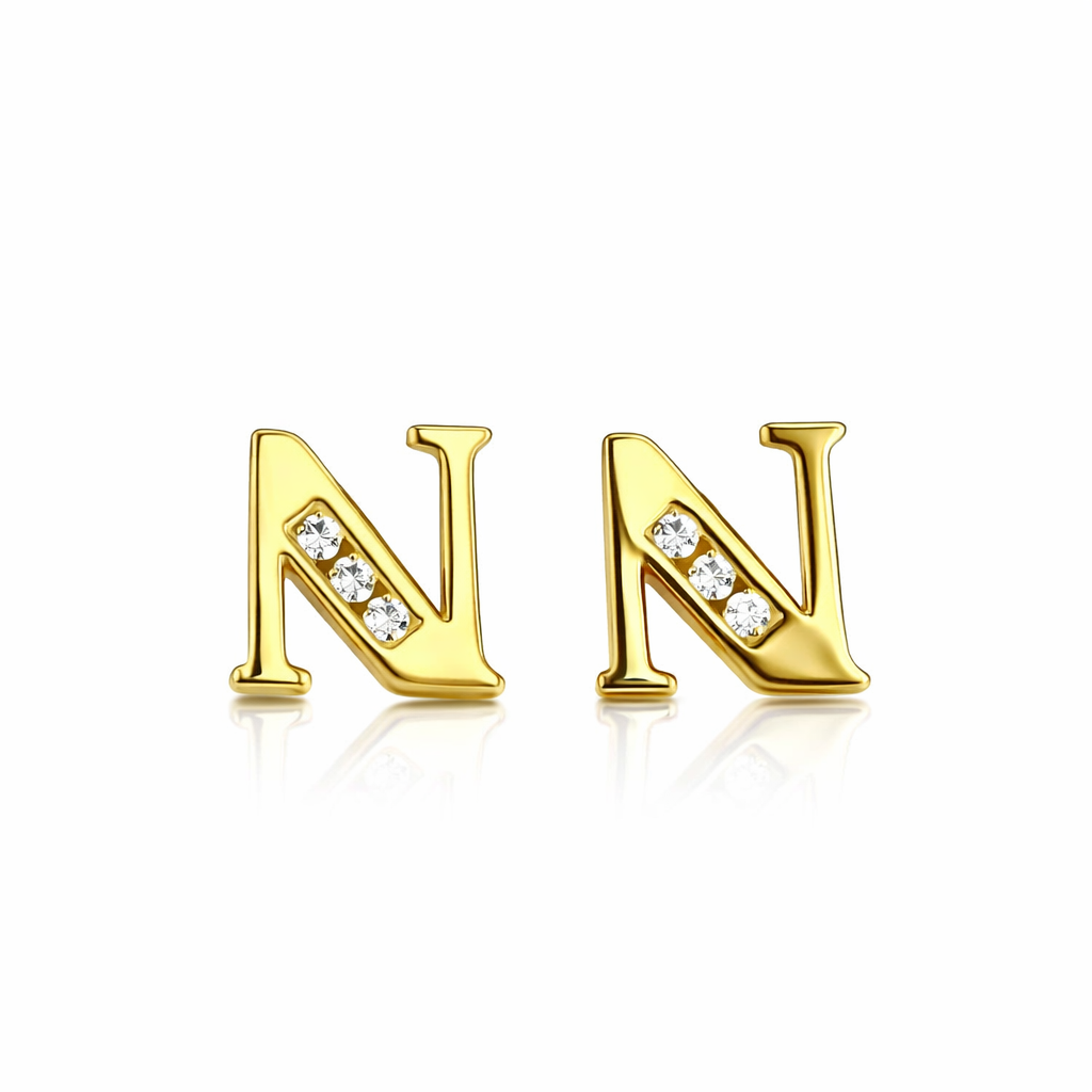 14k Yellow or White Gold Initial Letters CZ Stud Earrings