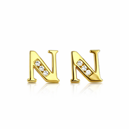 14k Yellow or White Gold Initial Letters CZ Stud Earrings