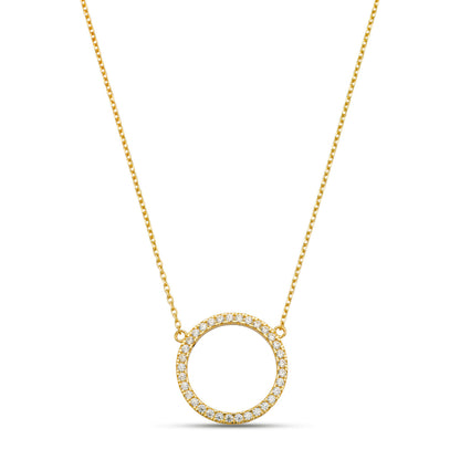 14K Yellow Gold CZ Circle Necklace Cable Chain