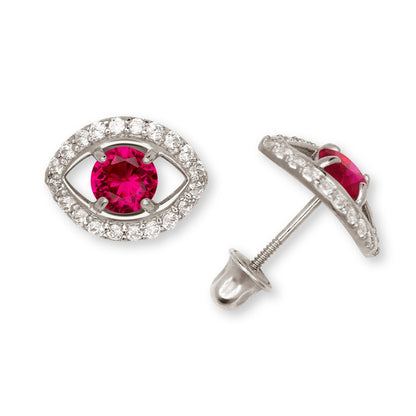 14K Yellow & White Gold CZ Evil Eye Stud Fashion Earrings for Women