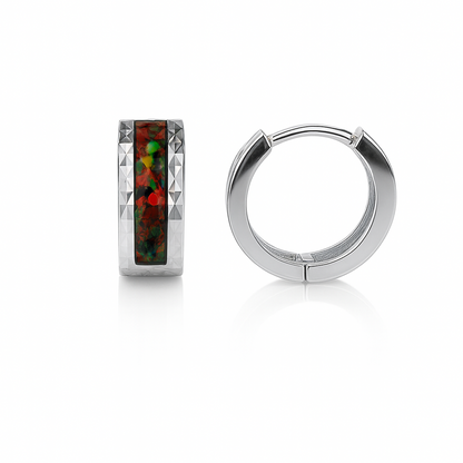 14k White Gold Black Opal Huggie Hoop Earrings