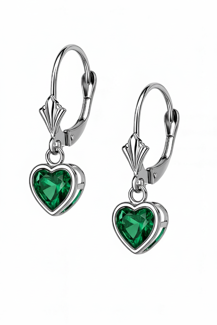14k White Gold Heart Bezel Birthstone Earrings 6x6 MM