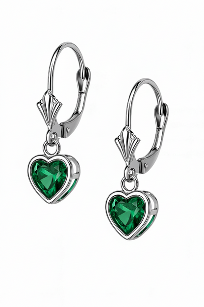14k White Gold Heart Bezel Birthstone Earrings 6x6 MM