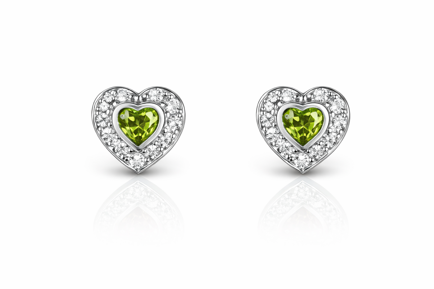 14k Solid White Gold Halo Heart Stud Earrings