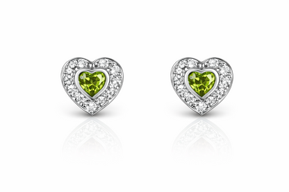 14k Solid White Gold Halo Heart Stud Earrings
