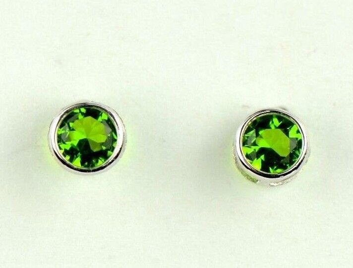 14K Round Bezel Set White Gold Birthstone Earrings