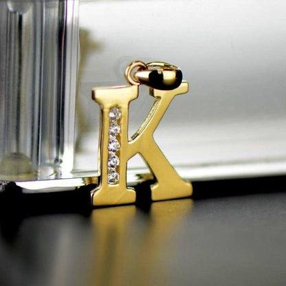 14k Solid Yellow Gold Letter Initial CZ Pendant