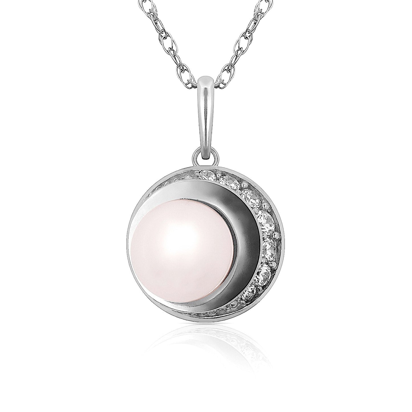 14K Yellow & White Gold Freshwater  Pearl Rond Pendant For Women