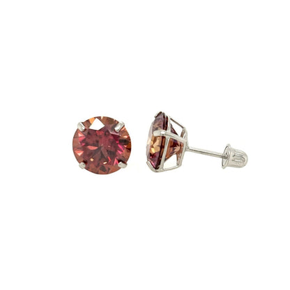 14K Gold GRA Certified D-VVS1 Watermelon Red Moissanite ScrewBack Studs Earrings