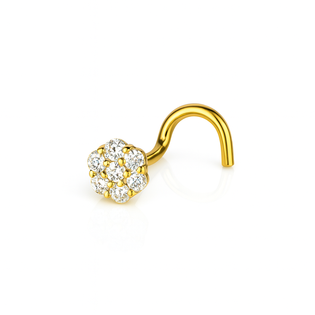 14k Yellow or White Gold CZ Nose Piercing Stud