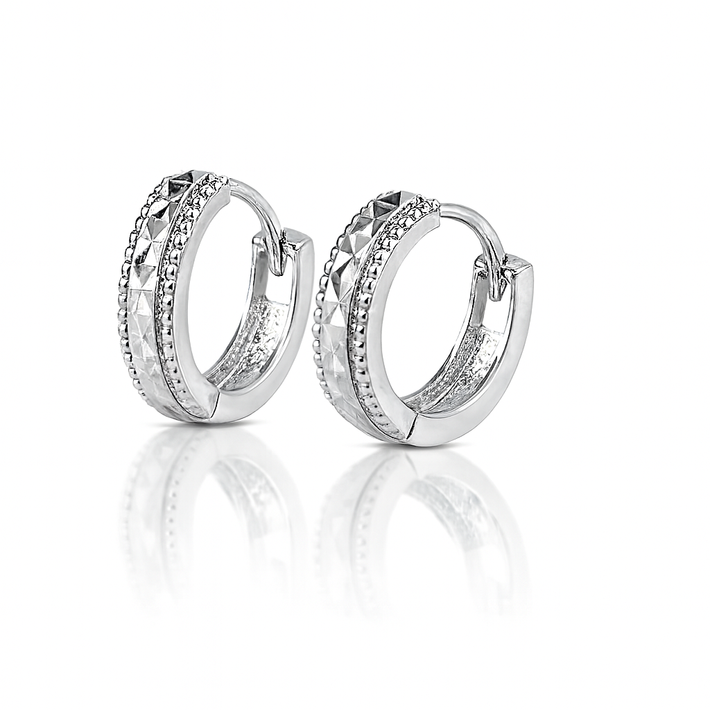 14k Yellow and White Gold CZ Cut Huggie Hoop Earrings