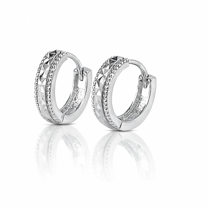 14k Yellow and White Gold CZ Cut Huggie Hoop Earrings