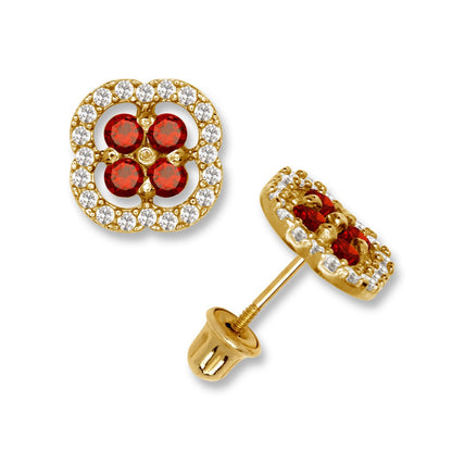 14K Yellow & White Gold CZ Squared Screw Back Stud Earrings for Women