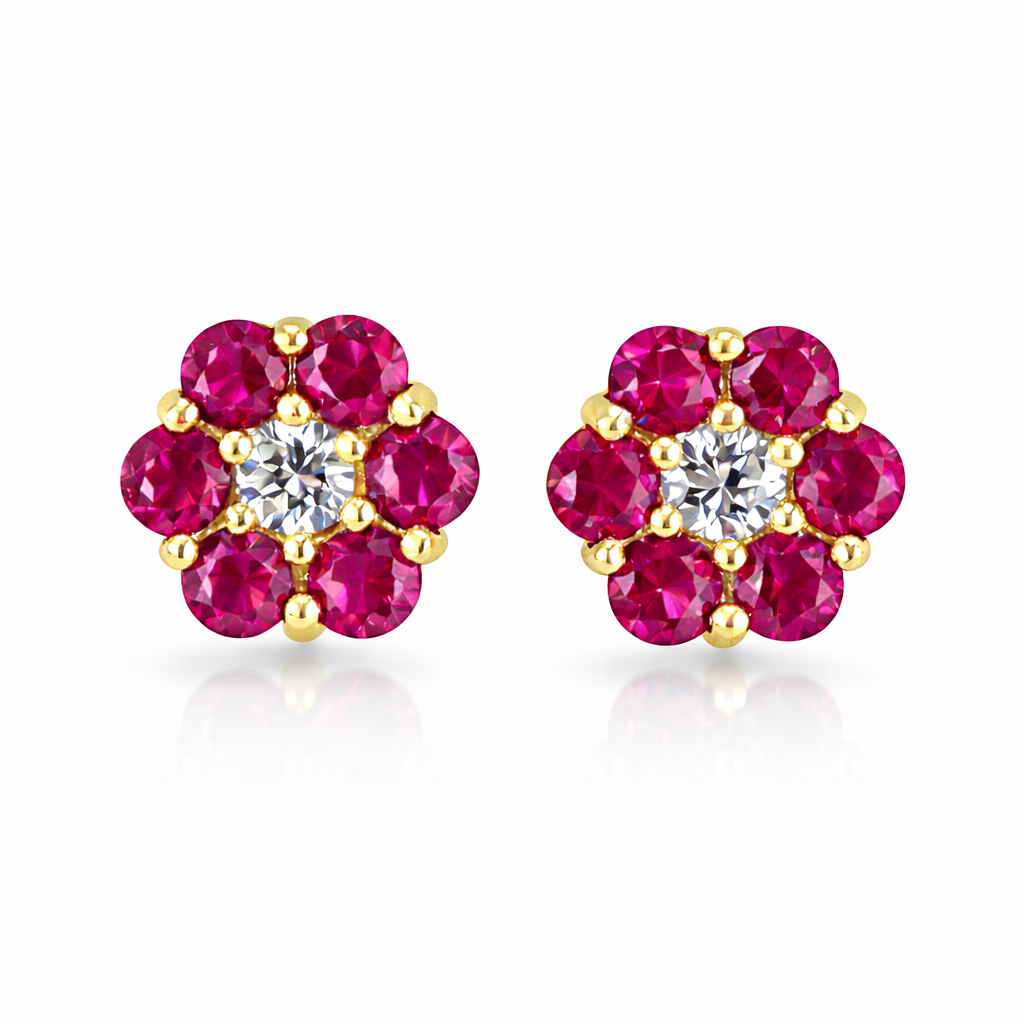 14k Yellow Gold Flower Stud Earrings with Screw Back