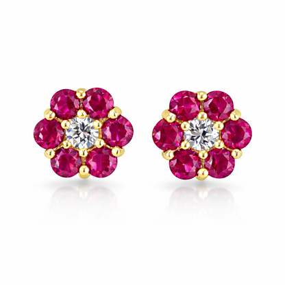 14k Yellow Gold Flower Stud Earrings with Screw Back