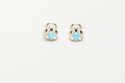 14k Yellow Gold Baby Enamel Panda Earrings, Screw Back