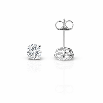 14k Heavy Basket White Gold Round AAA Quality CZ Stud with push back