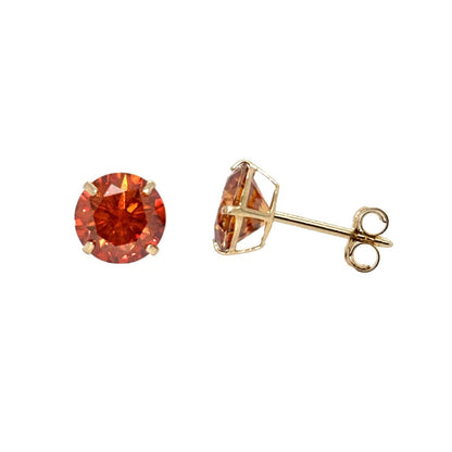 14K Gold GRA Certified D-VVS1 Round Orange Moissanite Push Back Studs Earrings