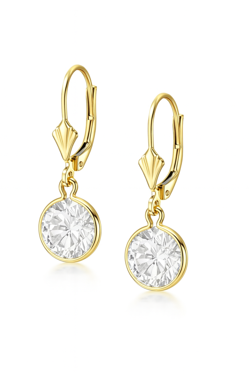 14K Yellow Gold Birthstone Round CZ Dangle Leverback Earrings
