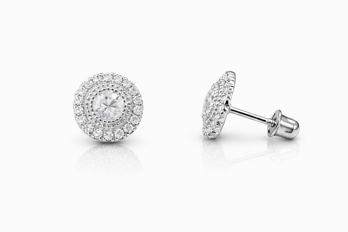 14k Yellow/White Round Halo Stud Earrings Screwback