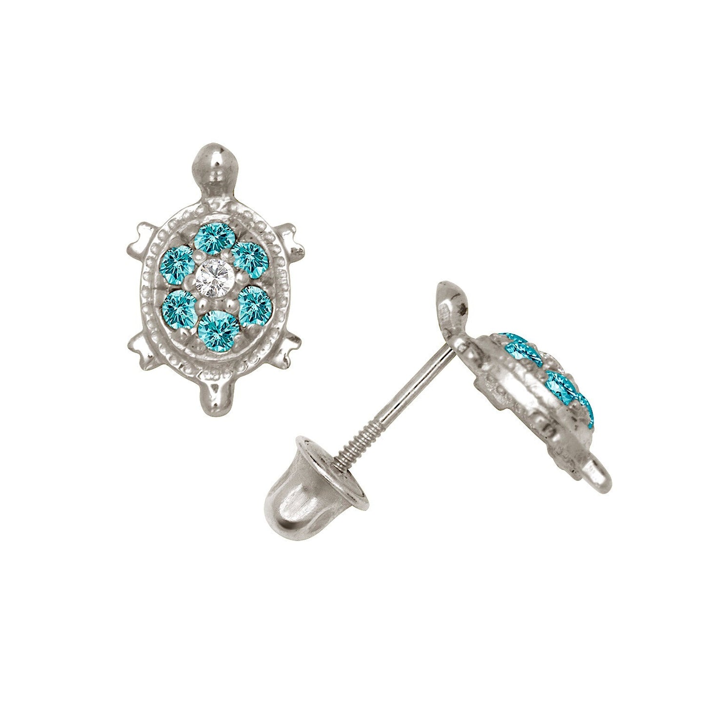 14K Yellow & White Gold  Pretty Turtle CZ Stud Earrings for Women